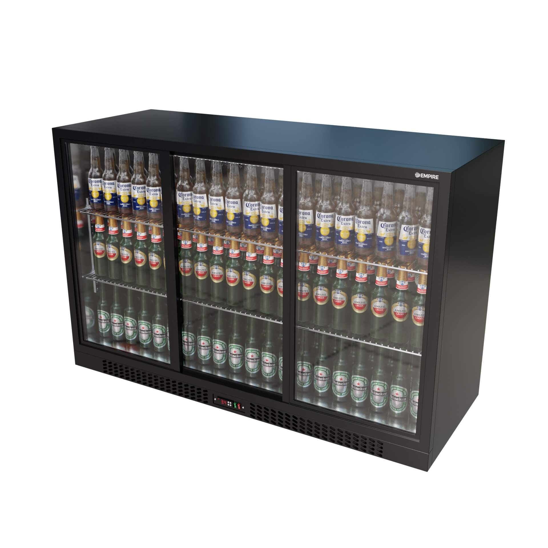 Empire Triple Door 330L Bottle Cooler – B Energy Rated Sliding Door Commercial Back Bar Fridge | CL-320S