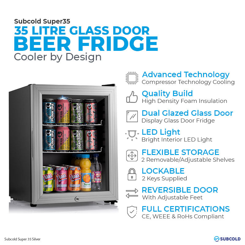 Subcold Super 35 LED Beer Fridge - Silver | Refurbished