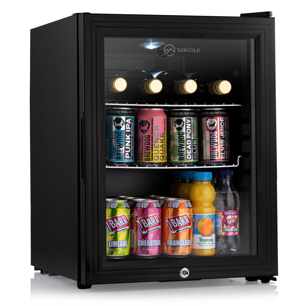 Subcold Super 35 litre glass door fridge black with internal led light