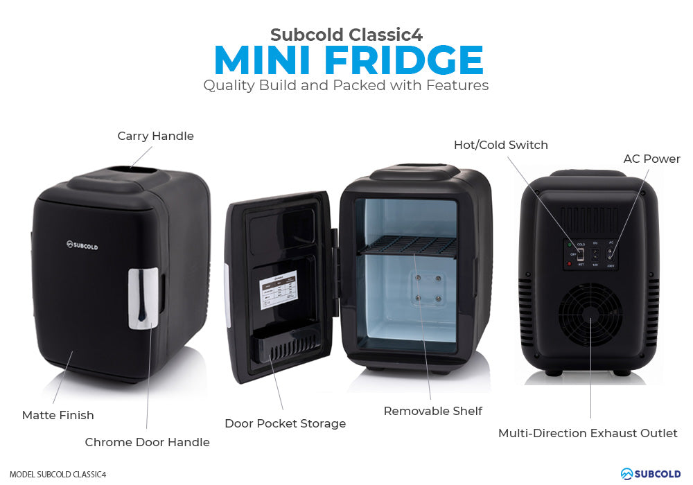 Subcold Mini Frigo Classic4 - Refroidit et réchauffe | 4 litres / 6  Canettes 330ml | 220V/USB | Petit Réfrigérateur Portable pour la chambre,  les