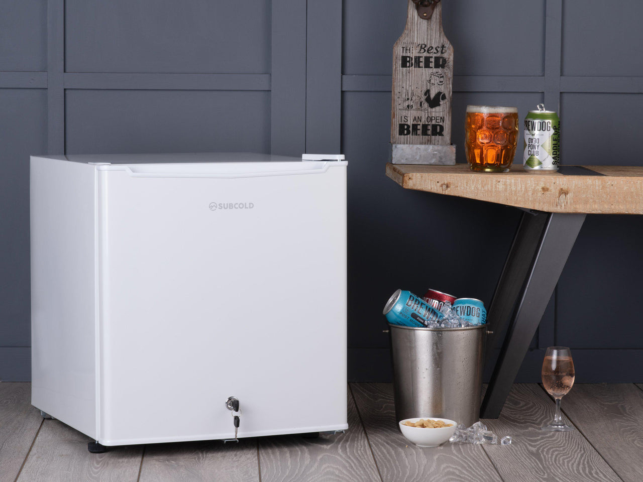 Subcold Eco 50 litre mini fridge in white lifestyle