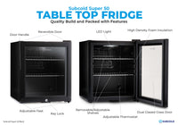 Thumbnail for Subcold Super 50 litre table top black beer mini fridge build features infographic