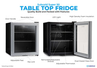 Thumbnail for Subcold Super 50 litre table top silver beer mini fridge build features infographic