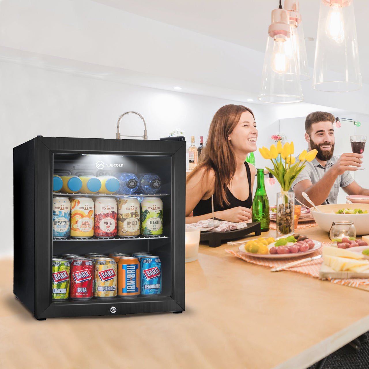 Subcold Super 50 litre table top black beer drinks mini fridge lifestyle