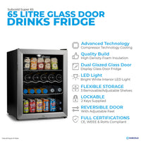Thumbnail for Subcold Super 65 litre table top silver beer mini fridge features infographic