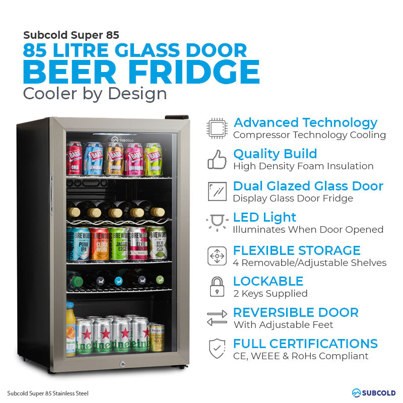 Subcold Super 85 LED Beer Fridge - Stainless Steel | Refurbished