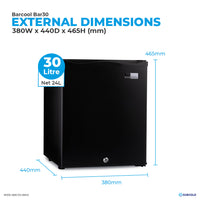 Thumbnail for Barcool Bar 30 litre mini bar fridge external dimensions and storage capacity