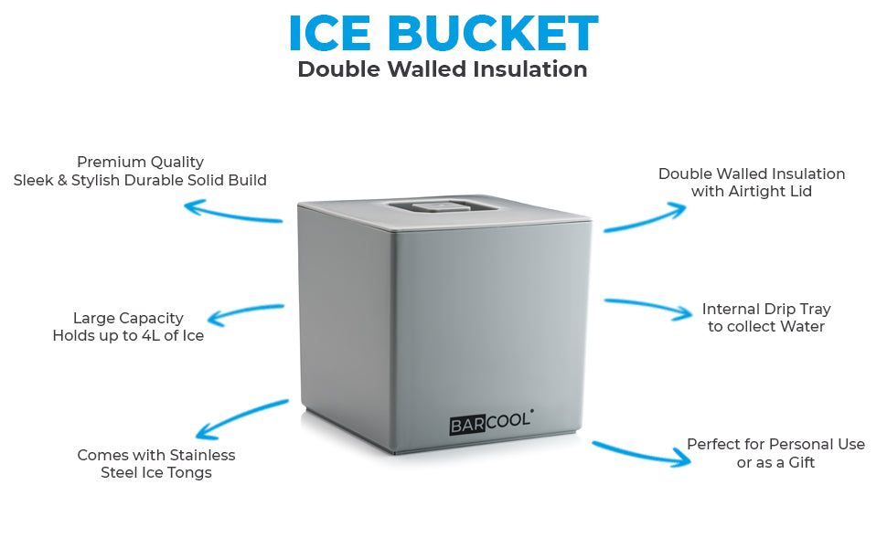 Barcool 4L Ice Bucket - Square Grey