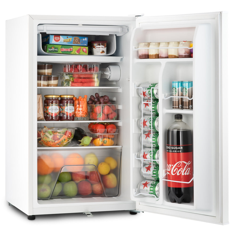 Subcold Eco white 100 litre undercounter fridge with contents inside
