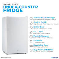 Thumbnail for Subcold Eco white 100 litre undercounter fridge features infographic
