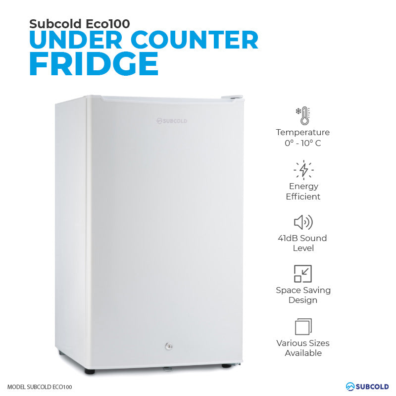 Subcold Eco white 100 litre undercounter fridge quick features